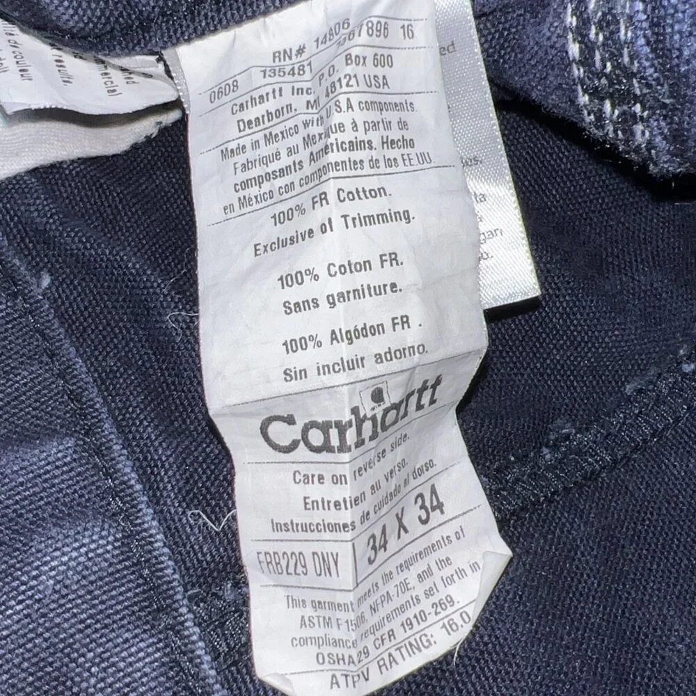 CARHARTT FLAME RESISTANT Men's Pants Canvas Carpenter Pants FRB229DNY 34X34 - Picture 7 of 11